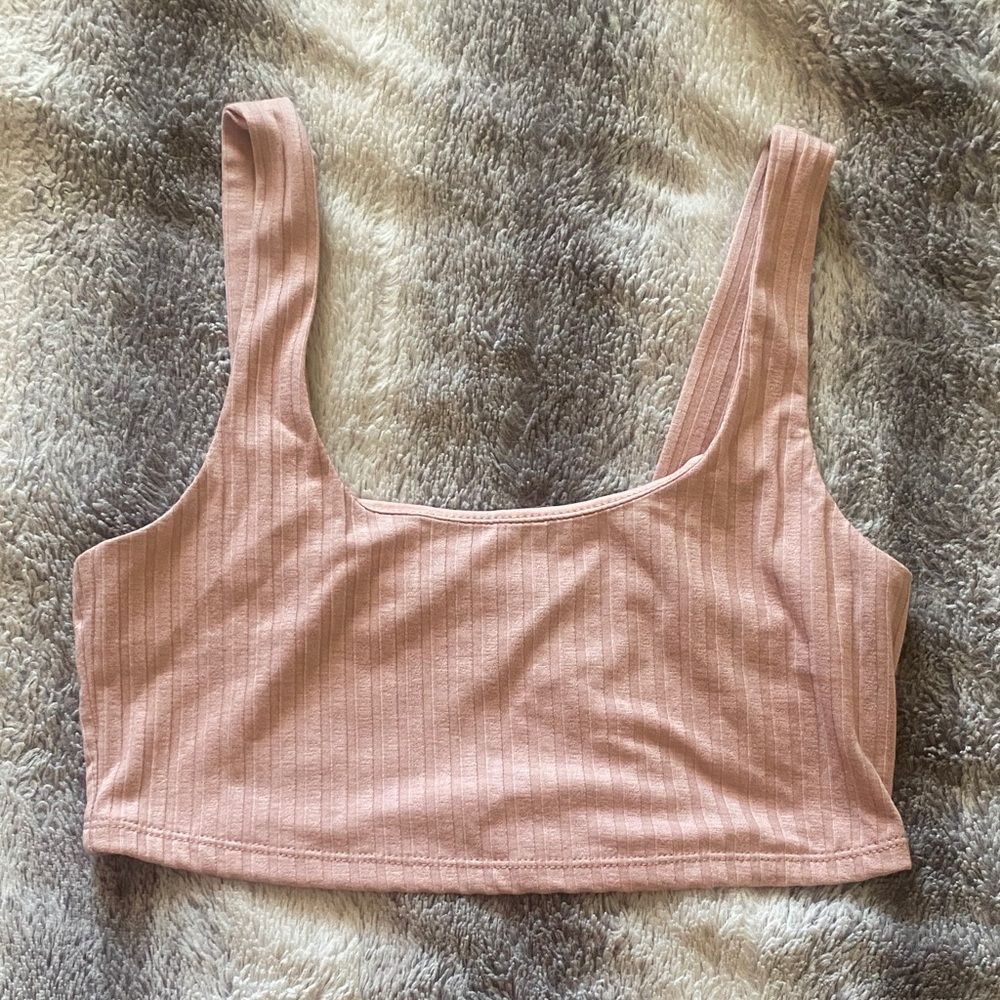 4/$30 Forever 21 Ribbed Square Neck Crop Top — Light Pink